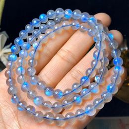 Natural Labradorite Blue Light 3 Laps Bracelet 6mm Women Men Clear Round Beads Necklace Grey Moonstone Stone AAAAA 240528