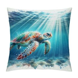 Turtle Pillow Cover Ocean Park Decor Sea Coastal Theme Decorative Pillow Covers Super Soft Square Pillowcase Cushion Covers (Turtle Style)