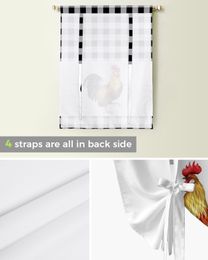 Farm Rooster Black And White Plaid Kitchen Short Window Curtain Modern Home Decor Small Window Roman Tie Up Curtains