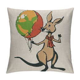 Throw Pillow Cover Happy Kangaroo Square Sofa Pillow Case Balloon Funny Brown Cartoon Cute Funny Mascot Smile Cushion Covers For Home Couch Bed