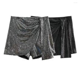 Women's Shorts Breathable Women Sequin High Waist A-line Skirt Irregular Above Knee Length Party Performance Beach Mini