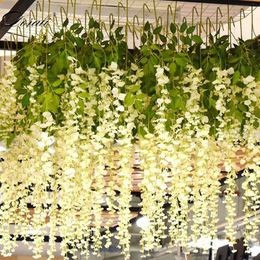 Decorative Flowers & Wreaths 12pcs Silk Wisteria White Artificial Vine Ivy Plant Fake Tree Garland Hanging Flower Wedding Decor El Home 308L