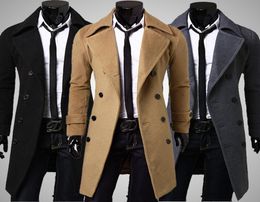 New Brand Winter mens long pea coat Men039s wool Coat Turn down Collar Double Breasted men trench coat black brown grey size M7429306