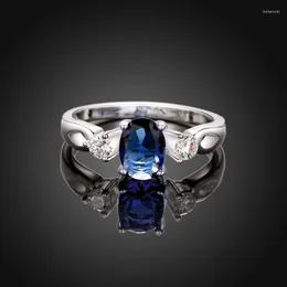 Cluster Rings Garilina Trinket Blue Austrian Crystal Silver Color Jewelry Party Gift Women's AR2212