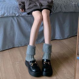 Women Socks Winter Foot Cover Trim Thick Boot Cuffs Lady Crochet Knitted Turn-over Fur Warm JK