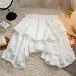 Elastic Waist White Black Irregular Mini Kawaii Skirt Japanese Style School Y2k Aesthetic Ruffles Short Women Streetwear 240517