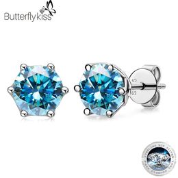 Butterflykiss Real 1 CT D Color Stud Earrings For Women Top Quality 925 Sterling Silver Sparkling Wedding Jewelry 240529