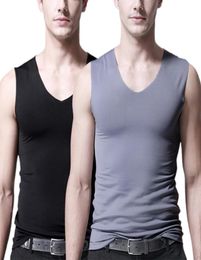 Men039s TShirts Ice Silk Seamless Vneck Sports Vest Tightfitting Wideshoulder Summer Thin Style2304571