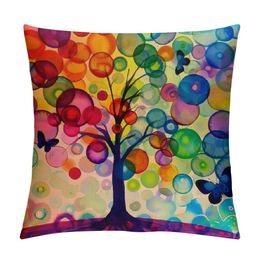 Tree Pillow Case, Colorful Tree Leaf Seems Butterfly Cushion Cover Square Home Decorative Throw Pillow for Men/Women Purple Green Blue