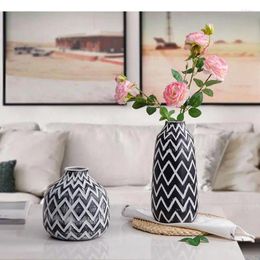 Vases Vintage Ceramic Vase Black And White Geometric Stripes Handicraft Ornaments Modern Home Decoration Flower