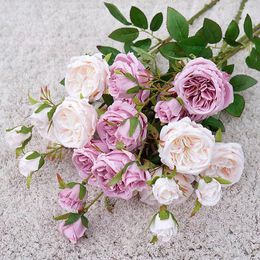 Decorative Flowers 1PC 6 Heads Artificial Silk Rose White Peony Bouquet Wedding Party Decor Fake Home Table Christmas Decoration