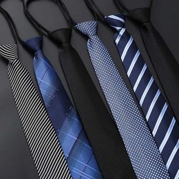 Neck Ties Lazy Zipper Mens Tie Business Formal Dress Striped Solid Color Zipper Neckline Wholesale Mens Slim Fit Tie Gift Q240528