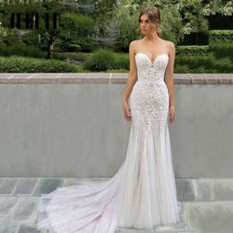 JEHETH ELEGANT LACE Sjöjungfru bröllopsklänning 2023 älskling ärmlös rygglös golvlängd brud klänning svep tåg anpassad gjord