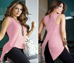 New Women summer Casual Solid Shirt Back Swallowtail Hem Asymmetrical Tank Tops women clothes short dress5274710