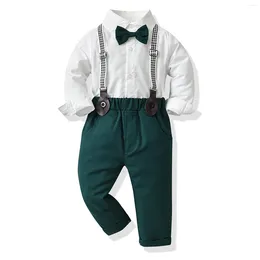 Clothing Sets Solid 2 Pcs Costume For Boy Classic White Shirt With Printed Suspender Set Children Kid Autumn Spring Birthday Outfit