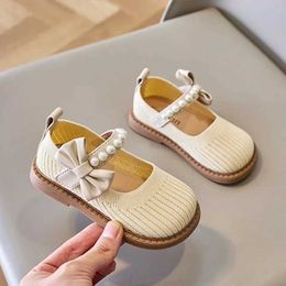 Flat shoes Childrens Girls Shoes 2024 Spring New Korean Style Bow Cute Princess Casual Shoes Breatheable Soft Sole Baby Fashion Kids Flats WX5.28