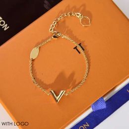 L letter Golden round home women bracelet Link designer double-layer hollow birthday gift Jewellery doe ink