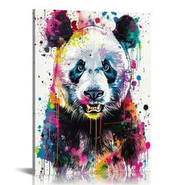 Canvas Wall Art For Bedroom Office Wall Decor, Funny Colourful Panda Wall Decorations For Living Room Painting Pictures Artwork For Modern Posters Prints Home Decor