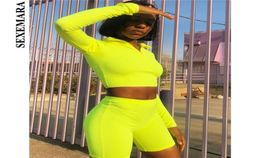Fashion Fluorescent Colour Tracksuit Women Two Piece Set Top and Pants Sweat Suits Biker Shorts Joggers Sets Sexy Skinny Suits7874483