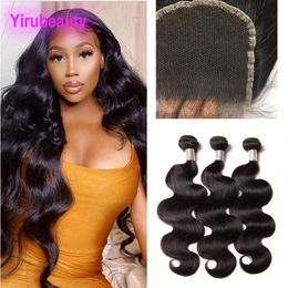 Natural Color Brazilian Human Hair HD 4X4 Lace Closure With 3 Bundles Body Wave 4 Pieces/lot Malaysian Hair Wefts With Closure Free Part