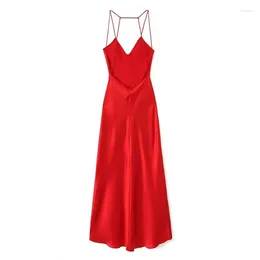 Casual Dresses Women 2024 Sexy Backless Slip Dress Clothing Satin Sleeveless Straps Long Party Ladies Robe