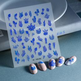1pcs 5D Flower Series Nail Art Stickers Japanese Blue Purple Slider Nail Decorations Decals Self-Adhesive Manicure Accessory DIY