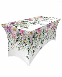 Table Skirt Pastoral Style Plants Leaves Flowers Elastic Wedding El Birthday Cover Buffet Tablecloth Decor