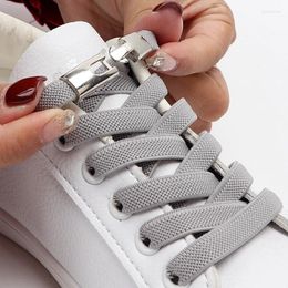 Shoe Parts No Tie Shoelaces Metal Cross Lock Elastic Laces For Sneakers Men And Women 8MM Width Flat Lazy Shoes Lace Rubber Band