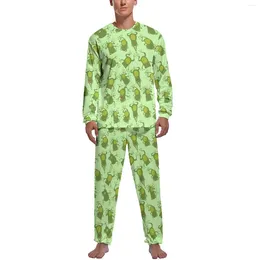Home Clothing Green Frog Lovers Pyjamas Long-Sleeve Animal Print Two Piece Night Pyjama Sets Autumn Men Custom Cute Sleepwear