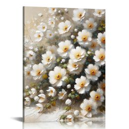 Wall Art Flower Pictures Artwork: White Lily Abstract Floral Print on Canvas for Living Rooms