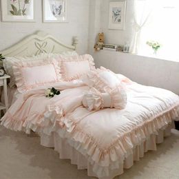 Bedding Sets Embroidery Luxury Layers Set Sweet Princess Big Ruffle Duvet Cover Wedding Decorative Bed Sheet