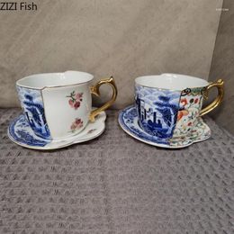 Mugs Luxury Ceramic Mug With Saucer European Retro Afternoon Tea Coffee Cup And Set Couple Home Creative Drinkware