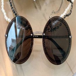 Round Sunglasses Black Champagne Gold Chain Rimless Shades Women Fashion Sun glasses with box 312M
