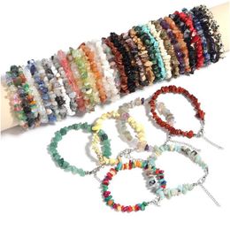 Charm Bracelets Irregar Natural Gem Stone Bracelet Chip Beads Nets Fluorite Amethyst Rose Crystal Quartz Bangles For Women Bk Drop De Dh7Qt