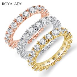 Fashion Cubic Zircon Pave Band Eternity Stacking Rings For Women White Rose Gold Round Crystal Party Wedding Rings Wholesale 241a