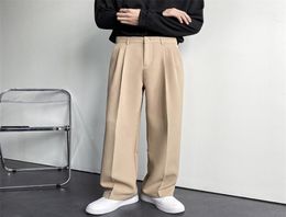 Men Suit Pants Solid Full Baggy Casual Wide Leg Trousers for Men Khaki Black White Japanese Style Streetwear Oversize Pants Man 222426185
