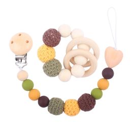 1-2pcs Baby Pacifier Clip Wooden Teethers Bracelet Set Silicone Beads Babies Soothe Nipple Teething Toys Anti-lost Chain Newborn