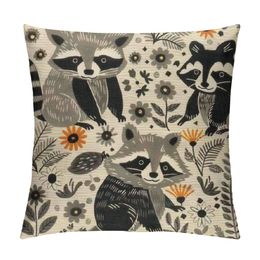 Cute Raccoons Pillow Covers Grey Throw Pillow Covers Decorative Square Pillowcase Protector Cushion Case for Sofa Couch Bed Pillow Pillowcases