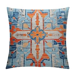 Boho Pillow Covers, Persian Carpet Orange Blue Vintage Throw Pillow Case Pillowcases for Home Decor Sofa Car Living Room, Orange Blue