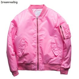 Men Pink Bomber Jacket Quilted / Thin Jackets Zippered Sleeve Pocket Stand Collar Japan Style Orange Baseball Jacket 240513