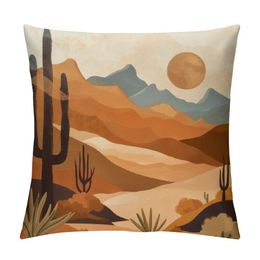 Vintage Mid Century Boho Desert Decorative Throw Pillow Covers Terracotta Abstract Sun Cactus Soft Pillow Case Square Cushion Covers for Couch Sofa Bed Home Decor