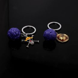 Anime Keychain Devil Fruit Key Ring Roronoa Zoro Ace Hat Rubber Fruit Pendant Figure Model Kids Toys Gift