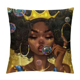 Black Art Throw Pillow Covers Afro Black Girl African American Pillowcase with Zipper Square Pillow Cases Cushion Hold for Sofa Bedroom Home Decor