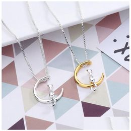 Pendant Necklaces New Cute Cat Moon Shape Necklace For Women Gold Sier Animal Box Chains Fashion Jewellery Gift Drop Delivery Pendants Dhmdj