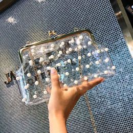 Shoulder Bags INS Bag Handbag Clear Transparent Jelly Clutches Ladies Pearl Party Purse Date Out Bolso Mujer #30 253S