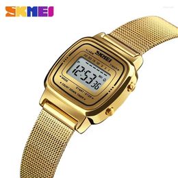 Wristwatches Skmei Luxury Stainless Steel Countdown Watch Womens Fashion Ladies Sport Wristwatch Waterproof Small Dial Chrono Digital Clock