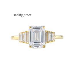 Hot Selling 2CT Emerald Cut Moissanite Diamond Engagement Wedding Ring 14k Yellow Gold Seven Stone Ring
