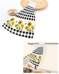 Towel Farm Sunflower Bee Plaid Hand Towels Home Kitchen Bathroom Hanging Dishcloths Loops Quick Dry Soft Absorbent