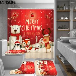 Shower Curtains Merry Christmas Bathroom Snowman Elk Polyester Waterproof Curtain Sets Toilet Cover Mat Non Slip Rug Set