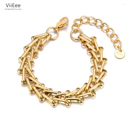Link Bracelets ViiEee Stainless Steel Gold Plated Width Cuban Chain Charm Bracelet Bangle Fashion Statement Trendy Waterproof Jewelry